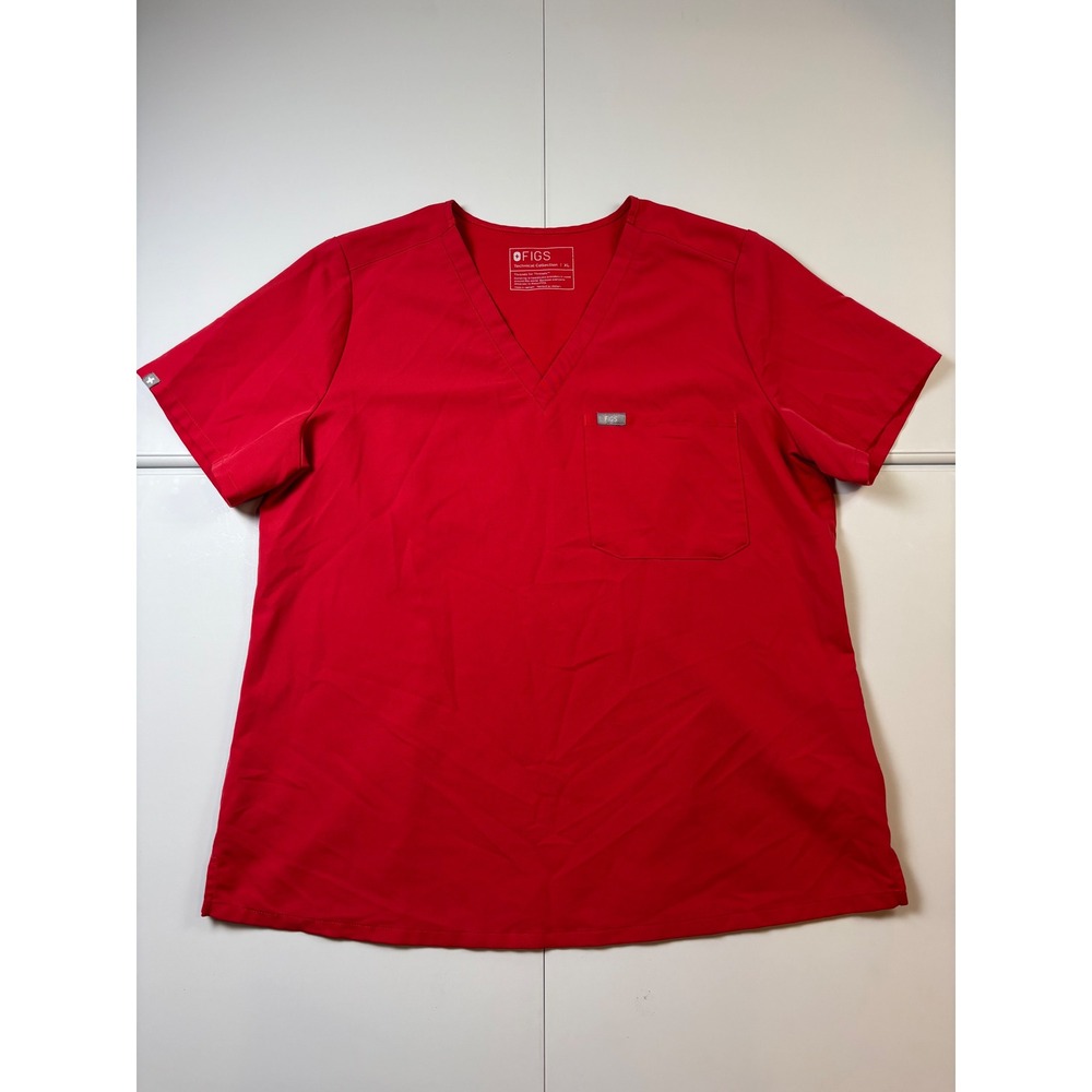 Figs Catarina Scrub Top Women XL Red PO 3143 V-Neck One Pocket FW1000